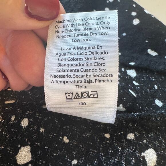 Terra & Sky Black White Speckle Plus Sz 2X Peasant Blouse 3/4 Sleeve V-Neck Boho - Picture 12 of 12